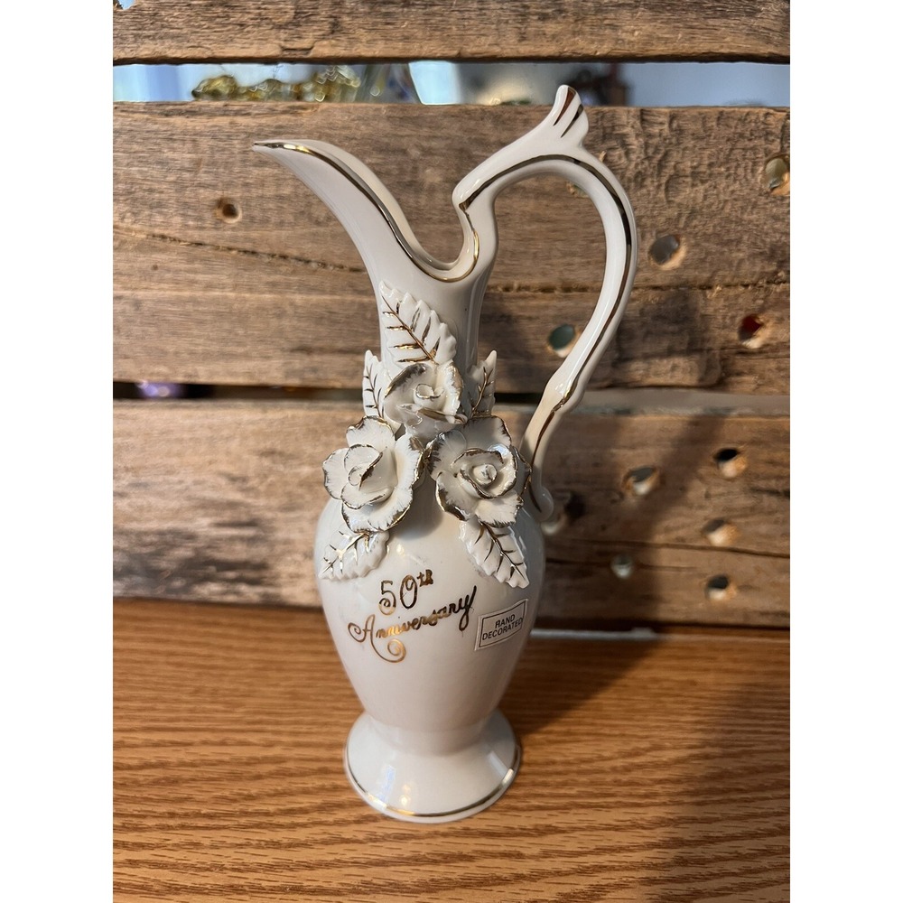 Norcrest Porcelain Fine China 50th  Anniversary one Handle Bud Vase 6-1/2"‎